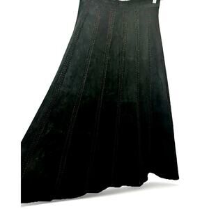 VTG Black Suede Maxi Skirt L Western Cowgirl Leather Flare Boho Rodeo Mark Alan
